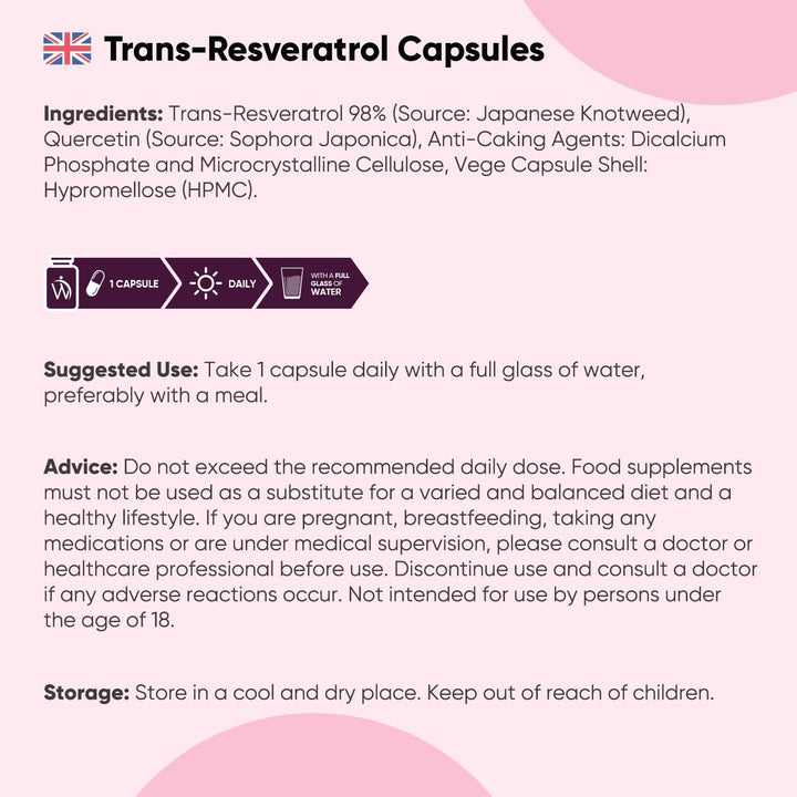 Trans Resveratrol with Quercetin - 120 Capsules - 4 Months Supply - Resveratrol Supplements - 1 Capsule a Day - Sourced from Japanese Knotweed - Non-Gmo & Vegan-Friendly - Magnesium Stearate-Free