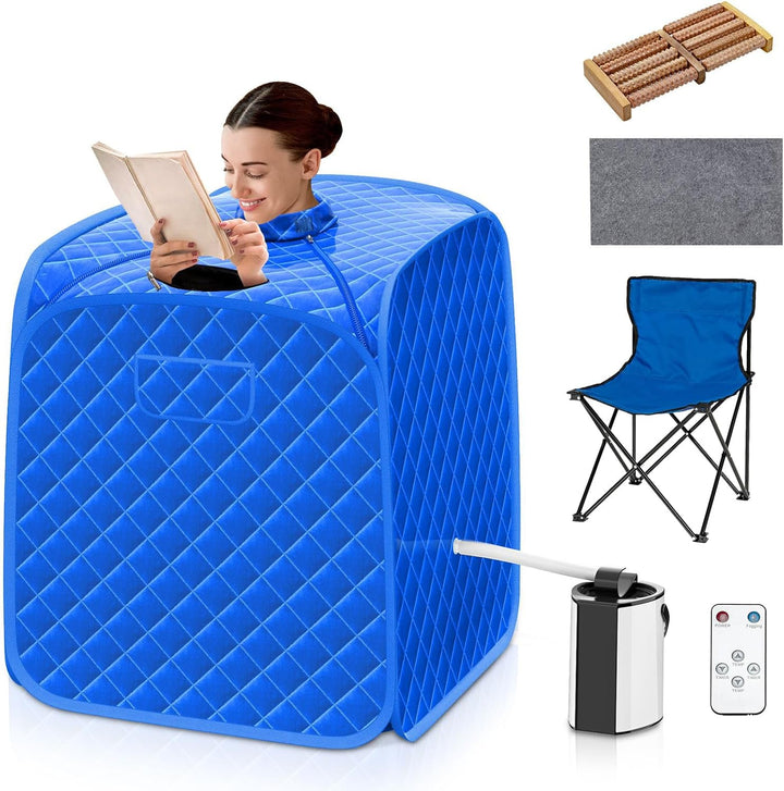 Portable Steam Sauna, Personal Full Body Sauna Spa with Remote Control, Folding Chair and Foot Massage Roller, Lightweight Foldable Home Sauna Tent (Black)