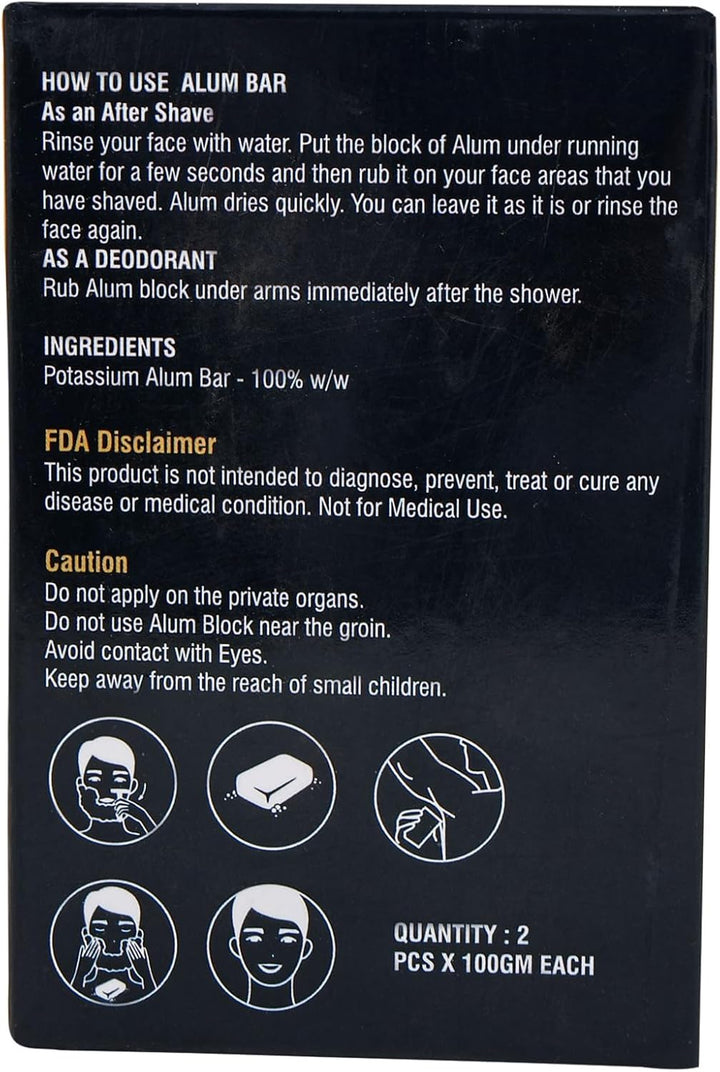 Shaving Alum Bar 100G X 2 Bars | Premium Quality Potassium Shaving Alum Bars, 3.53Oz Each | No Fragrance | Stops Bleeding Due to Minor Nicks & Cuts after Shaving