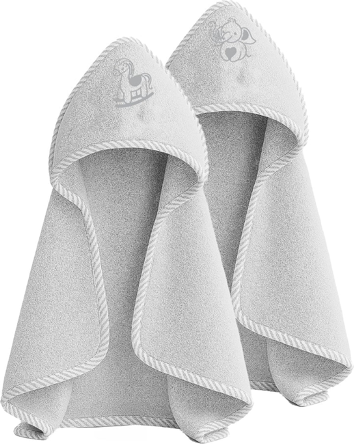 Newborn Essentials 100% Cotton Embroidered Hooded Baby Towel 70 X 70Cm for Baby Boys and Girls 0-24 Months (2-Packs)