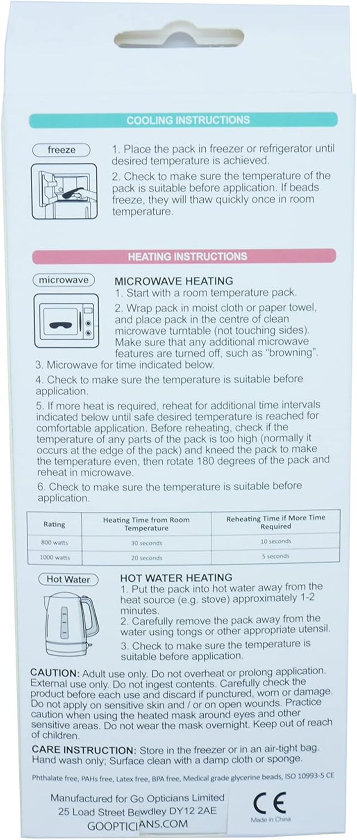 Go Opticians 2In1 Hydrogel Eye Mask Bead Hot Compress Cold Pack Therapy for Relaxation Stress Relief, Puffy Eyes, Tiredness, Blepharitis, Dry Eye, Headache & More (Blue X 1)