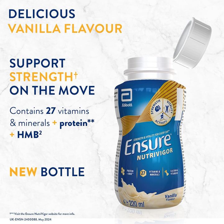 Ensure  Nutritional Shake – Vanilla Flavour – 12 X 220Ml – Boosts Energy – Ready-To-Drink – Food Supplement with Protein, HMB And27 Vitamins and Minerals