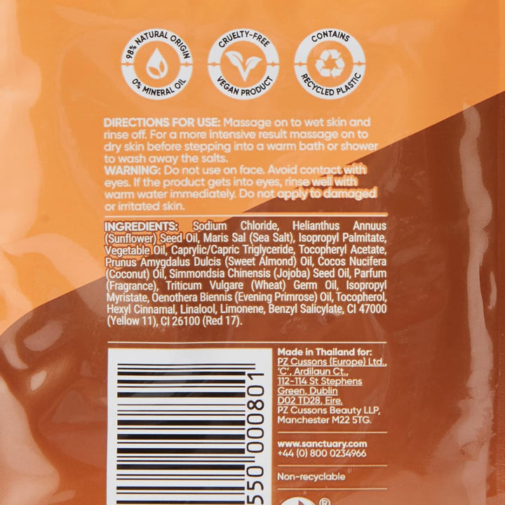 Spa Salt Body Scrub, Natural Sea Salt, Body Exfoliator Vegan and Cruelty Free, 60G Sachet, Orange