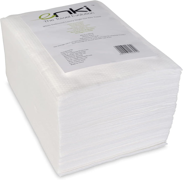 Enki Luxury Disposable Hair & Beauty Towel (White) 56Gsm, 40Cm X 80Cm (1 X Pack of 50 Towels)
