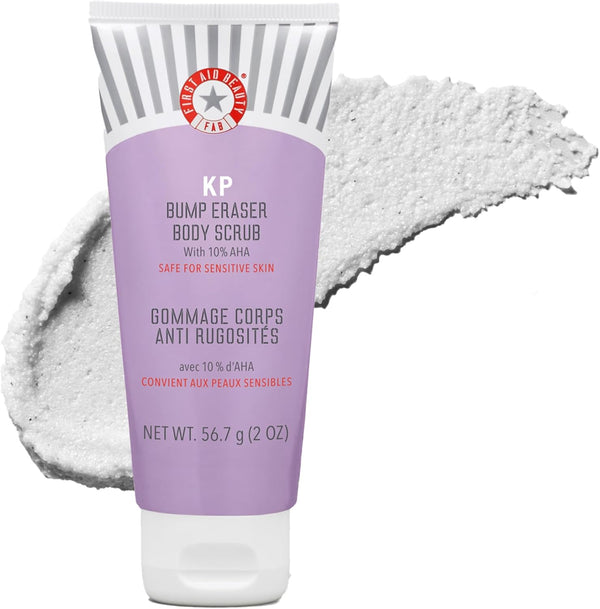 - KP Bump Eraser Body Scrub with 10% AHA, Keratosis Pilaris Skin Exfoliater with Glycolic and Lactic Acids, Helps Reduce Chicken Skin Bumps, Safe for Sensitive Skin, 56.7G