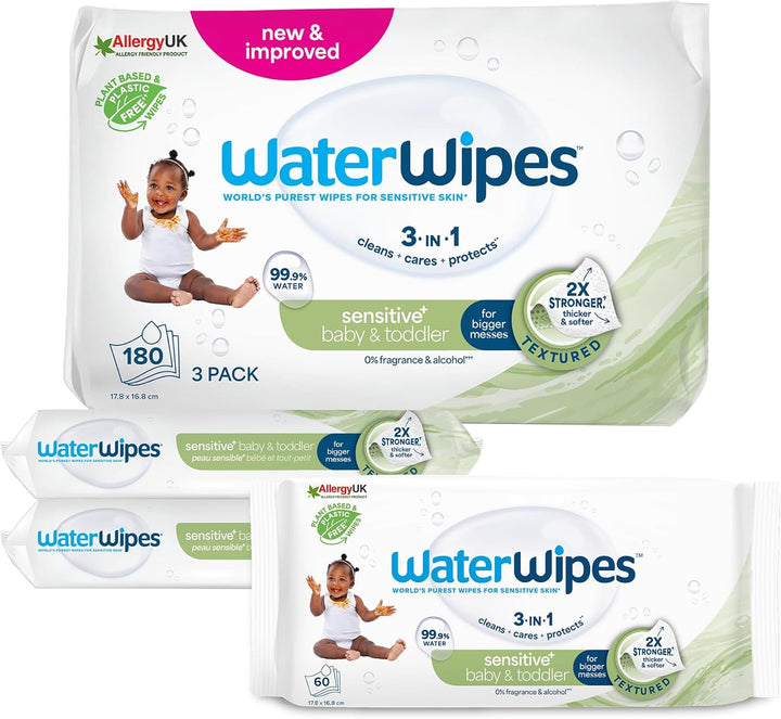Sensitive+ Baby & Toddler Wipes, 720 Count (12 Packs), 3-In-1 Cleans, Cares, Protects, 99.9% Water, Textured Clean, Unscented
