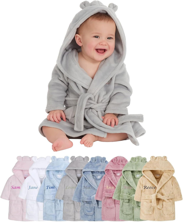 Personalised Baby Dressing Gown Baby Dressing Gown Robe with Teddy Ears Bath Robe Towel Personalised Gifts Girl Boy Clothing