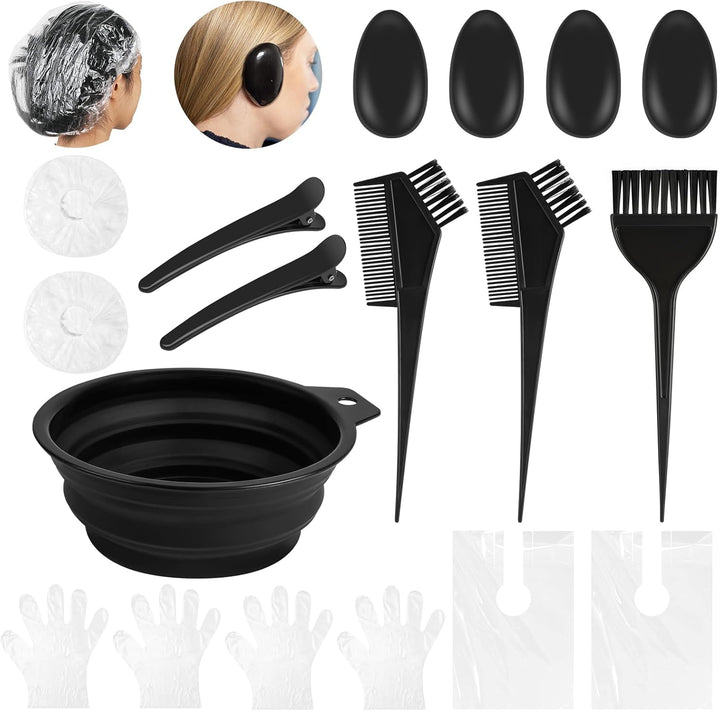 18 PCS Tools for Hair Colouring Kit, DIY Salon Hair Coloring Bleaching Tools Set, Hair Dye Tool Set, Including Hair Dye Bowl, Brush, Earmuffs, Comb, Cape, Shower Cap, Gloves, Hairpins