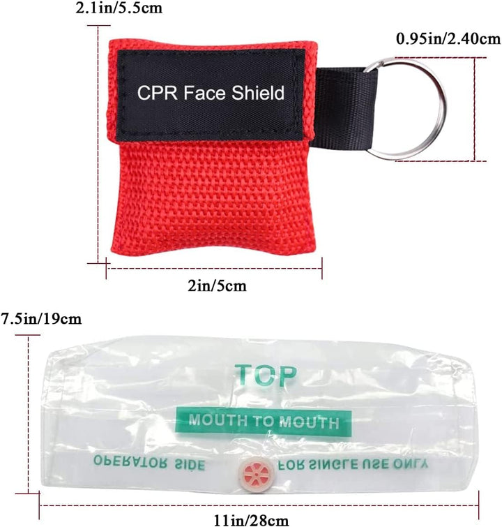Set of 50 CPR Mask, Disposable CPR Shield Emergency Mask Key Chain Ring, with One-Way Valve Breathing Barrier for First Aid or AED Training