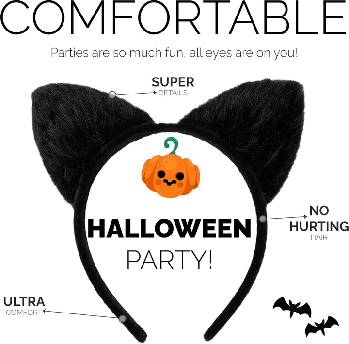 Halloween Cat Ears Headband – Halloween Black Cat Ear Headband for Cosplay, Fancy Dress, Masquerade & Party Costumes