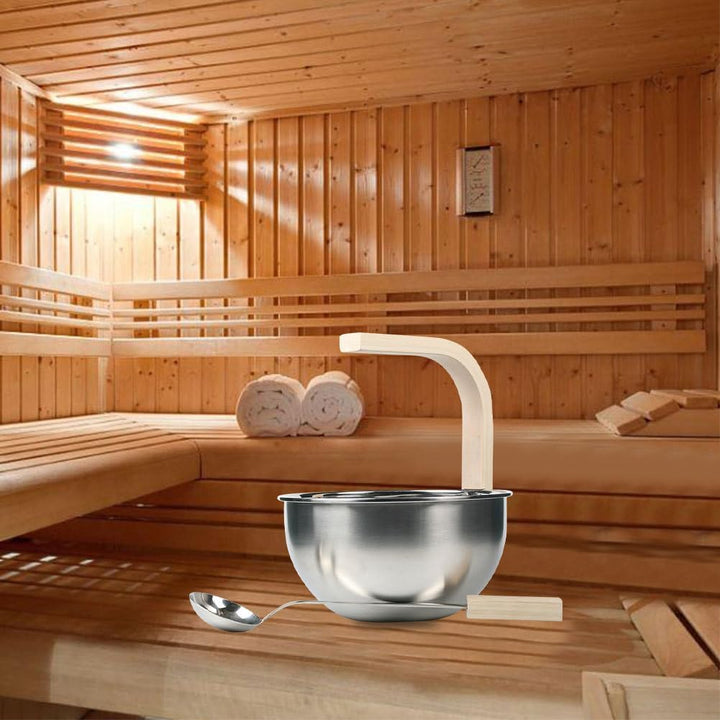 Sauna Bucket - Sauna Aroma Bowl 4L | Stainless Steel Saunaa Bucket with Ladle | Saunaa Accessory Set | Wooden Handle for Turkish Baths | Perr the Bath for the Bath