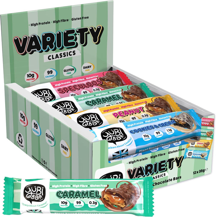 Yubi Variety Box 12 Pack - Protein Bars - 99 Calories, High Protein, High Fibre, Low Sugar, Gluten Free and Dairy Free - Healthy Snacks/Nutrition Bar - Chocolate Bars - 420G