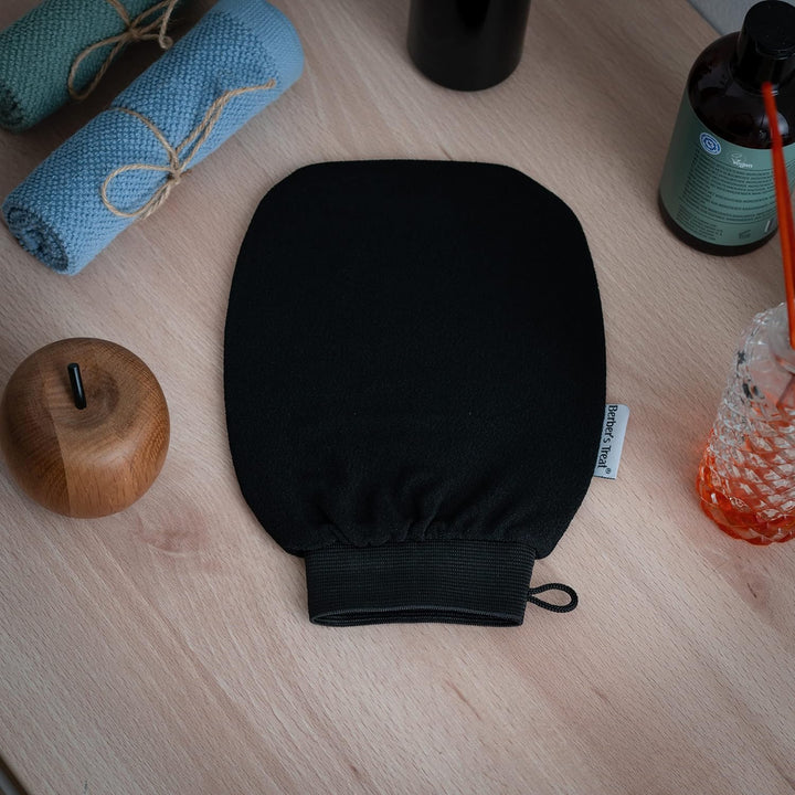 Kessa Exfoliating Glove - Scrub and Remove Dead Skin Cells, Ingrown Hair Treatment, Tan Remover Mitt (Black)