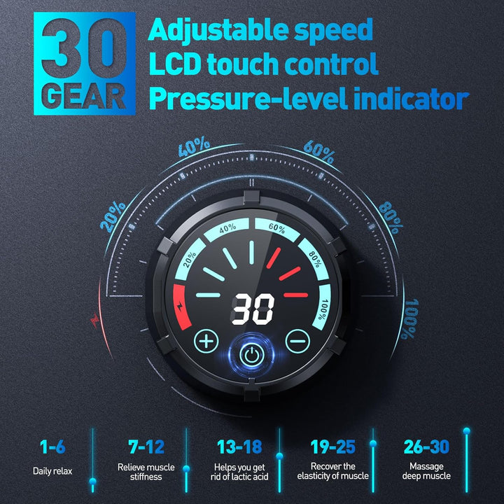 Massage Gun, Deep Tissue Percussion Massager for Pain Relief, Super Quiet Portable Body Relaxation Electric Muscle Massage Gun with 12 Attachment 30 Speed