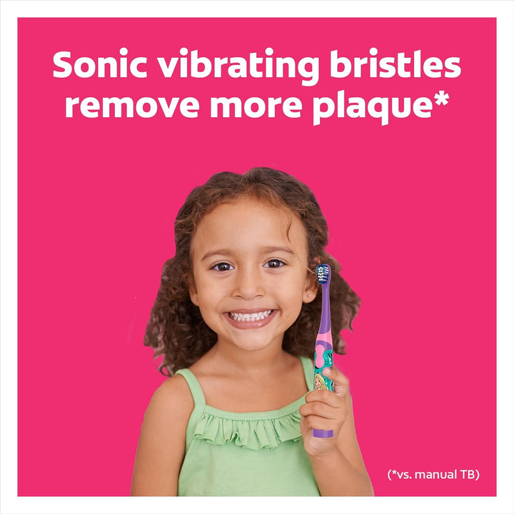 Kids Battery Barbie Extra Soft Bristles Toothbrush, 3+ Years, with Sonic Vibrating Bristles to Remove More Plaque and Slim Easy to Hold Handles