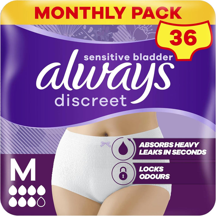 Incontinence Pants Women, Medium, Disposable Underwear Women, UK Size 8-14, White, Absorbency 6, 48 Underwear , Knickers (12 X 4 Packs), Bladder Leak Protection , Maternity Postpartum