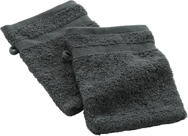 , Elegance 2 Wash Mitts 15 X 21 Cm Anthracite 100% Cotton Plain