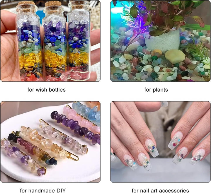 Assorted Mini Tumbled Crystal Stones Chips – Natural Fluorite, Tiger’S Eye, Rose Quartz, Amethyst | Small Polished Gemstones for Crafts, Jewelry, Healing, Aquarium Decoration