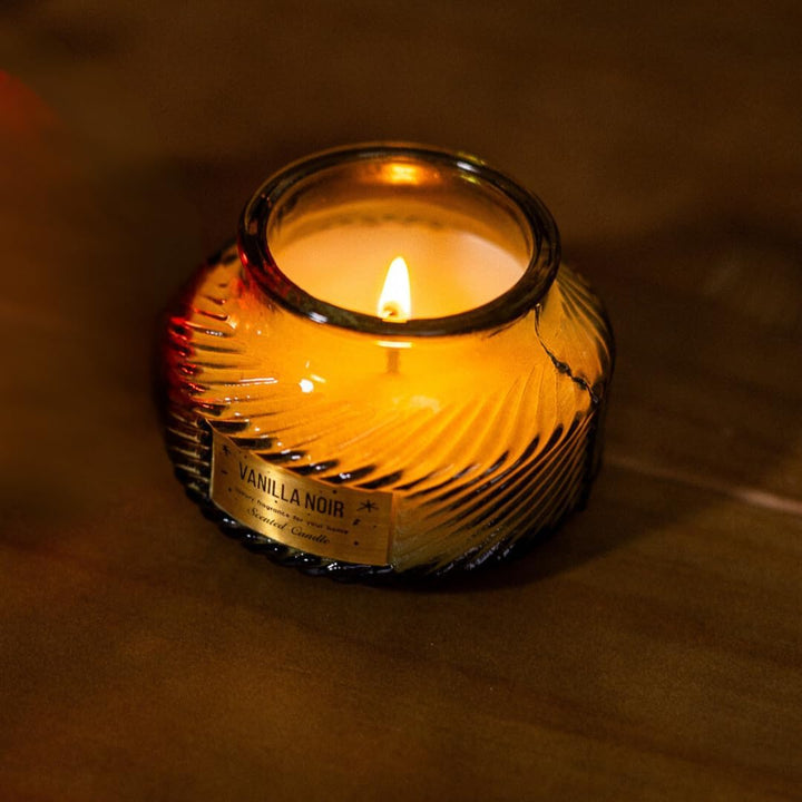 Marco Paul Green Scented Candles Ribbed Jar - Vanilla Noir Scent Long Burning Home Decoration - Candles Gifts for Women Scented Candle for Christmas Decoration - Jar Candle for Aromatherapy Relaxation