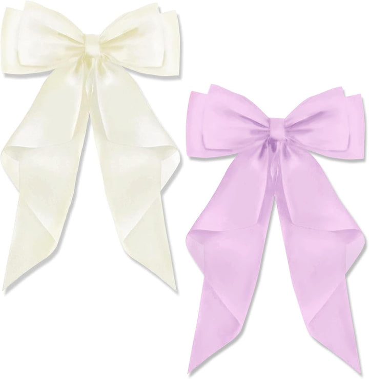 2 PCS Big Bow Hair Clips with Long Silky Satin, Solid Color French Barrette Simple Hair Fastener Accessories for Women Girls