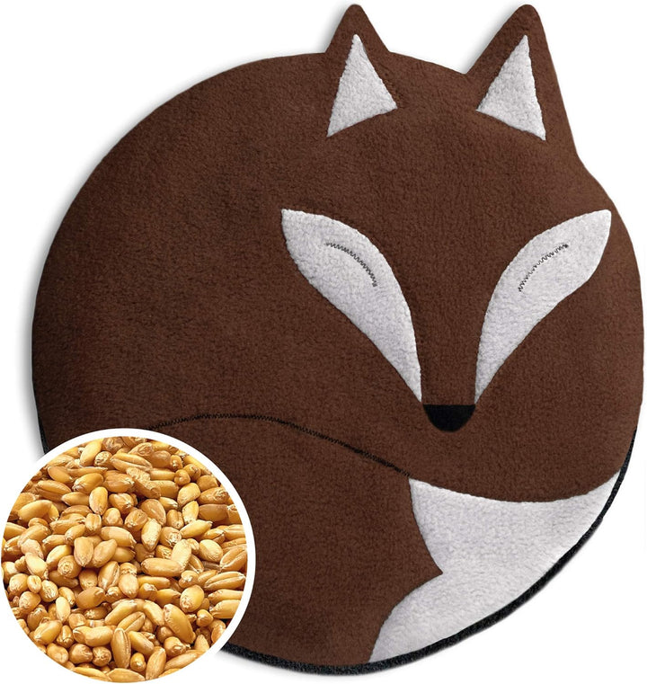 Wheat Bag Microwavable, Unscented/Heat Pack for Stomach and Lower Back/Animal: Fox Luca, Red