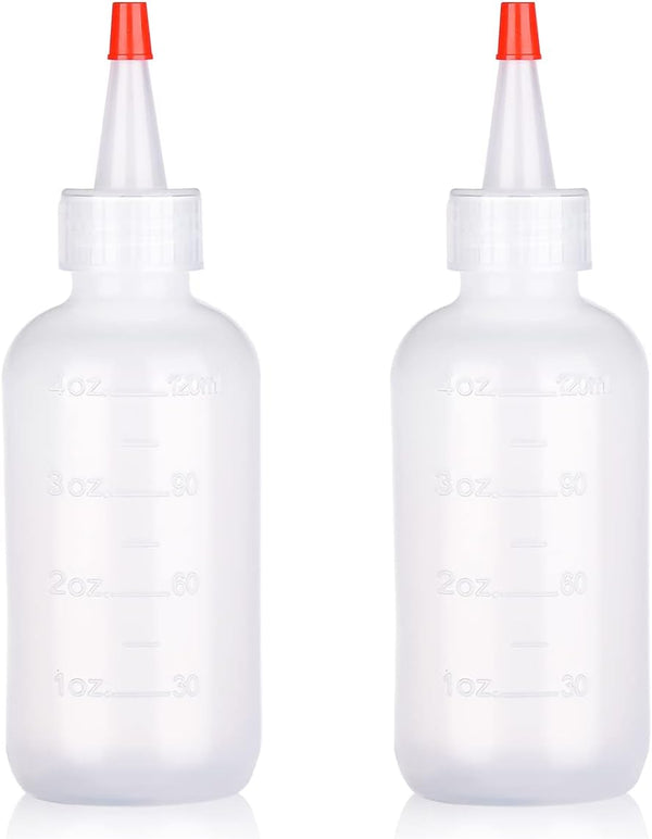 2 Pack Applicator Bottles with Tip Squeeze Plastic Graduated Bottles for Salon Hair Care (120Ml), Red