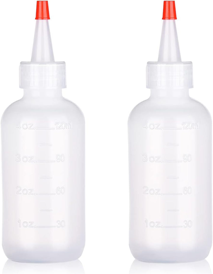2 Pack Applicator Bottles with Tip Squeeze Plastic Graduated Bottles for Salon Hair Care (120Ml), Red