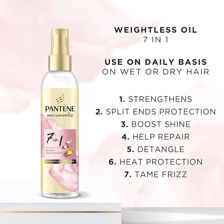 Hair Oil and Heat Protection Spray, Leave in Conditioner Detangling Hairspray Treatment with Biotin, Tames Frizz and Protects against Split Ends, 145Ml