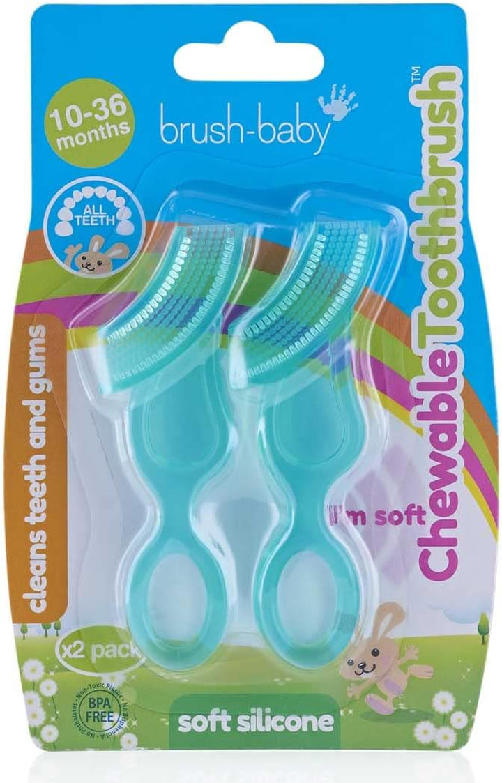 Chewable Soft Toothbrush for Babies & Toddlers | Stage 2 First Teeth - Teething | Suitable from 10-36 Months | Gently Cleans Baby Teeth and Soothes Sore Gums | Teal Colour, Pack of 2