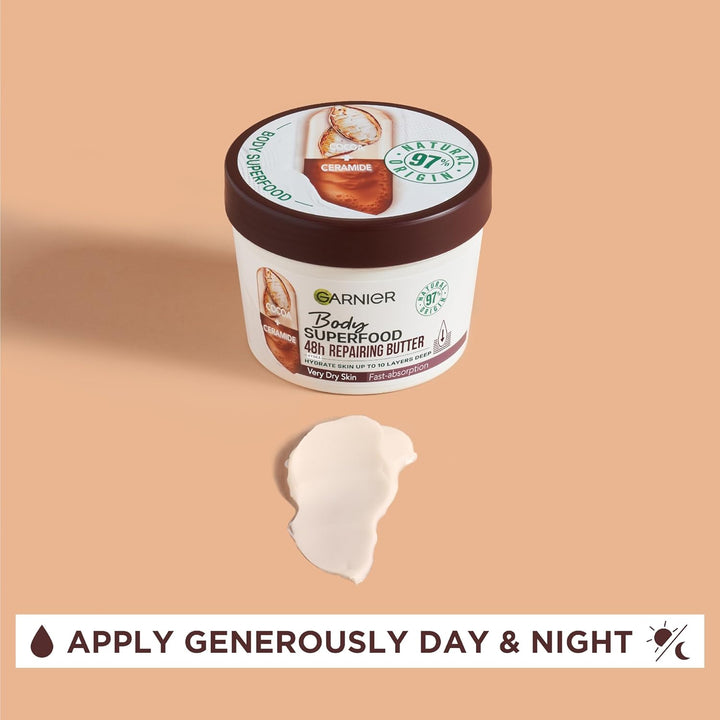 Body Superfood, Repairing Body Butter, with Cocoa & Ceramide, Body Butter for Very Dry Skin, Vegan Formula, Approved by Cruelty Free International, 300Ml