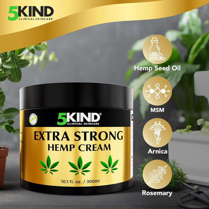 Extra Strong Hemp Cream 300Ml - High Strength Hemp Oil and Arnica Cream - for Massaging Joints & Muscles, Lower Back, Feet, Knees, Neck & Shoulders - Rich in Natural Extracts