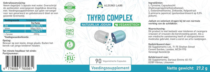 Thyro Complex with Natural Iodine | 90 Vegan Capsules | High Strength Thyroid Support | 3Rd Party Lab Tested | GMP | Gluten & GMO Free