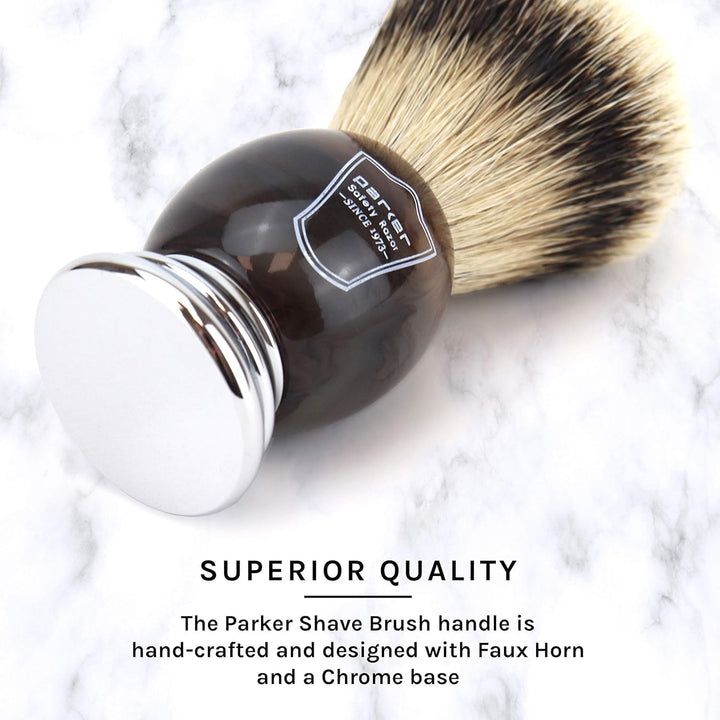 100% Silvertip Badger Bristle Faux Horn Handle Shaving Brush - Brush Stand Included