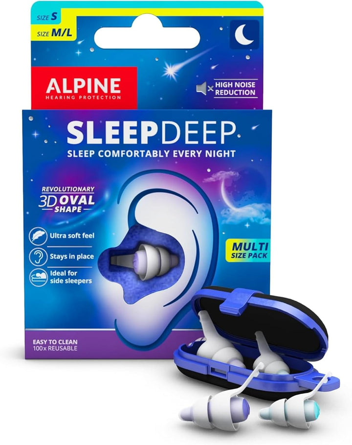 Sleepdeep – Ear Plugs for Sleep - New 3D Oval Shape and Super Soft Reusable Noise Cancelling Ear Plugs - 27Db Noise Reduction - Ideal for Side Sleepers and Block Out Snoring (M/L)