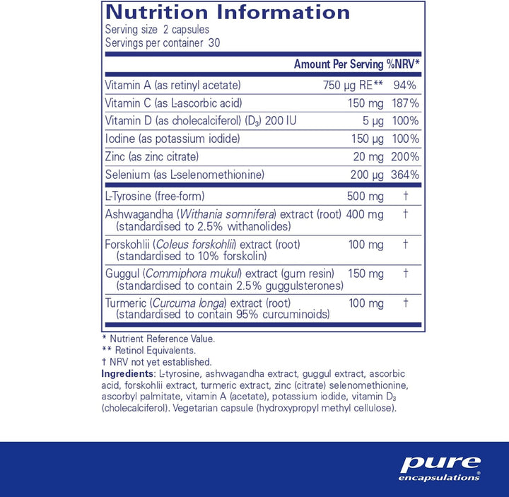 Thyroid Support Complex - Blend of Vitamins and Minerals - Reduces Fatigue, Supports Energy and Thyroid Function - Includes Vitamin C, Iodine, Selenium, and Zinc - 60 Capsules