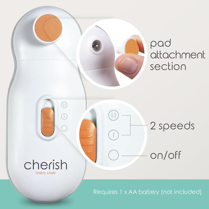 Award-Winning Electric Baby Nail File - Automatic Safety Stop, Baby Nail File Electric with 4 Filing Pads from 0 to 12+ Months, Includes Travel Case