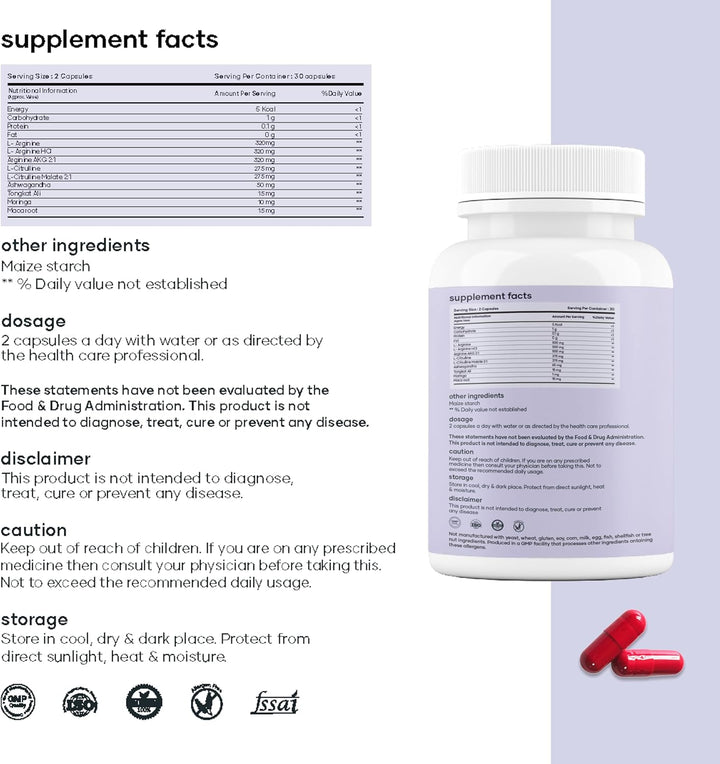 Mars Nitric Oxide Capsules – with L-Arginine, L-Citrulline & Adaptogenic Blend | Supports Energy, Circulation & Muscle Recovery | 60 Capsules