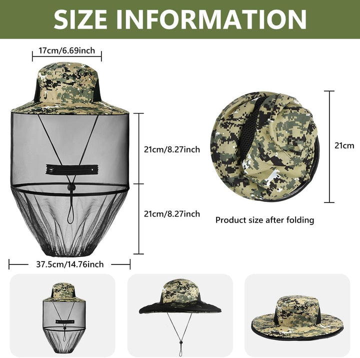 Mosquito Head Net Hat, Mosquito Hat with Removable Netting, Bee Keeper Hat, Anti-Mosquito Fishing Hat, Camping Mosquito Hat, Midgie Face Cover, Portable Midge Head Net Hat for Outdoor Hiking