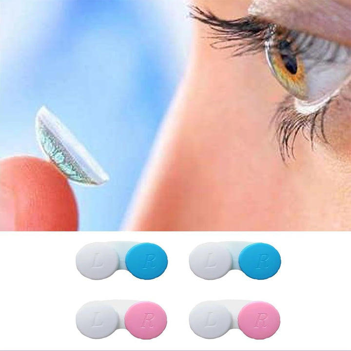 Contact Lens Cases - 4Pcs Portable Contact Lens - Travel Contact Lens Cases,Contact Lens Soaking Storage Case with L and R Caps,Contact Lens Cases Holder Box（Pink+Blue）