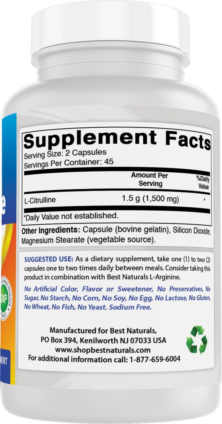 L-Citrulline Capsules - 1500Mg/Serving - Non-Gmo - Gluten Free - 90 Capsules (90 Count (Pack of 2))