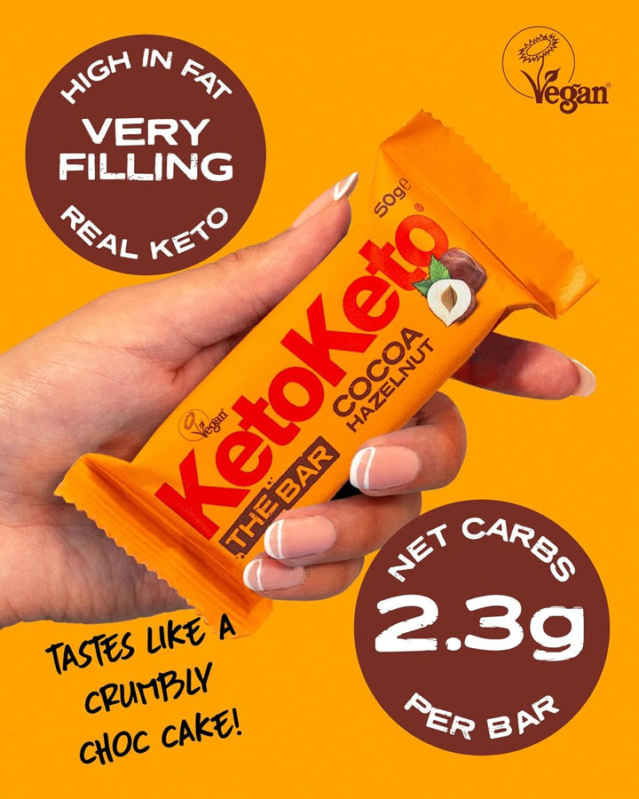 Bars 12 X 50G Keto Snacks Weight Loss | Keto Diet, Sugar Free Snack, Meal Replacement Bar | Healthy Snacks, Low Carb Food | Low Calorie, Vegan Food, Breakfast Bar (Cocoa Hazelnut)