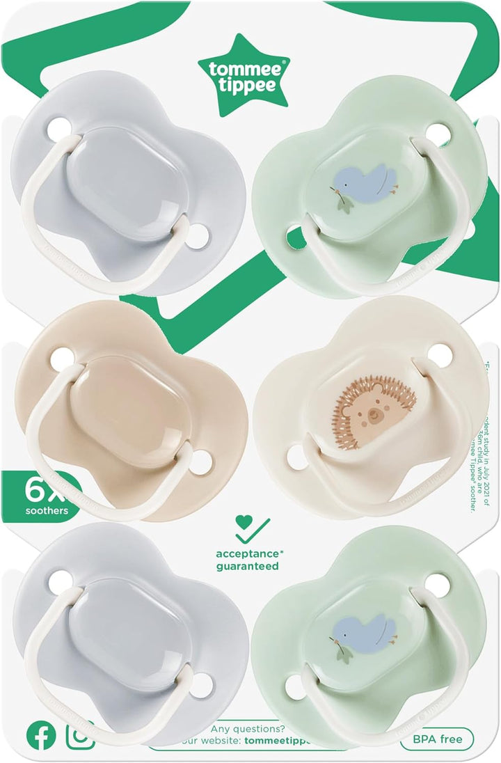 Anytime Soothers, 0-6M, 6 Pack, Symmetrical Teat Sits Anyway Up, Bpa-Free Silicone Dummy, Orthodontic Design