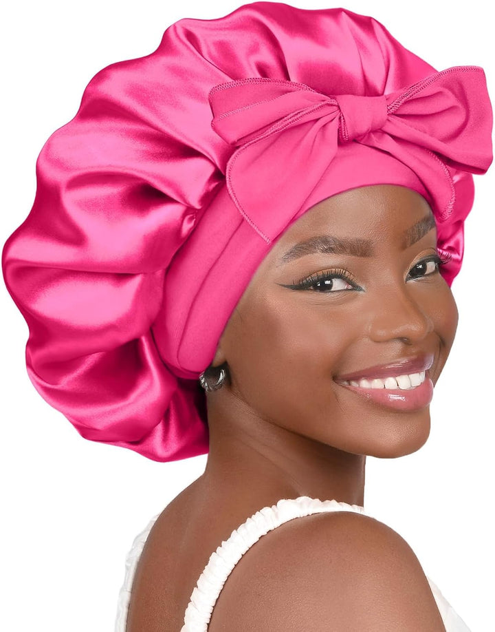 Silk Bonnet for Sleeping Women Satin Bonnet Double Layer Satin Lined Hair Bonnet with Tie Band Curly Hair
