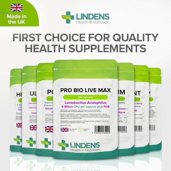 - Pro Bio Live Max 6 Billion CFU Capsules - 100 Pack - UK Made - Contributes to a Healthy Gut and Supports Digestion - Probiotic Vegetarian Capsules - Letterbox Friendly, Vegan