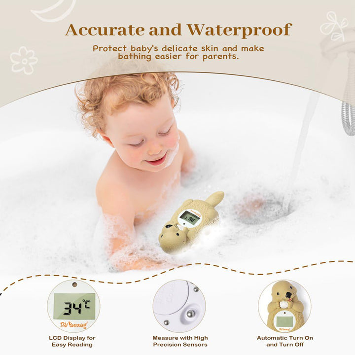 Baby Bath Thermometer, Toddlers Floating Bath Toy, Bathtub Thermometer, at Fahrenheit and Celsius Degree - Light Brown Otter
