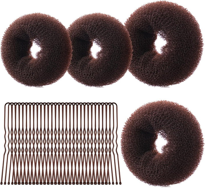 Hair Donut Bun Maker Set, 4 Pcs Ring Style Donut Bun Shaper with 30 Hair Pins, Blonde Chignon Doughnut Bun Hair Accessories for Girls Kids Women DIY Chignon Hair Styles