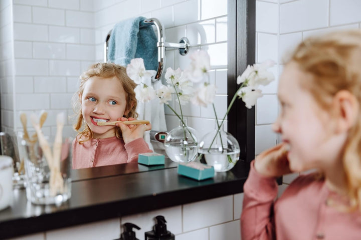 Organic Bamboo Toothbrushes for Kids - Soft Bristles, Fun Animal Designs | Biodegradable & Eco Friendly | Wooden Handle Toothbrushes | Zero Waste Packaging - 4 Pack