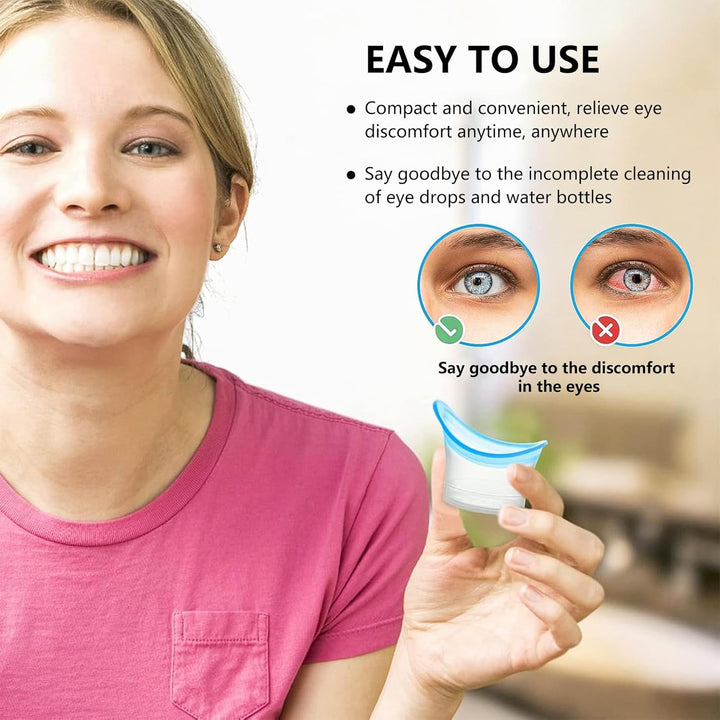 Eye Bath Cup & Silicone Eye Wash Set - Reusable Dry Eyes Relief Wash Kit, Portable Eye Rinse Cup for Makeup Removal, Irritation Soothing and Tired Eyes Refresh(2 Pack)