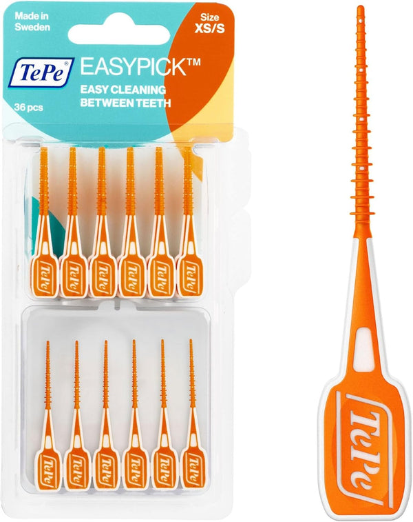 Easypick Toothpicks, Orange, ISO XS-S, 36Pcs, Plaque Remover, Efficient Clean between Teeth, Durable Dental Picks for Narrow Gaps, Travel Case Included