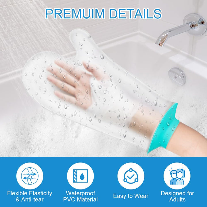 Waterproof Hand Cast Cover for Shower, Reusable Adult Hand Cover, Soft & Comfortable Cast Protectors for Wrist, Finger, Watertight Seal Cast Bag for Bandages, Dressings, Wound Care Supplies